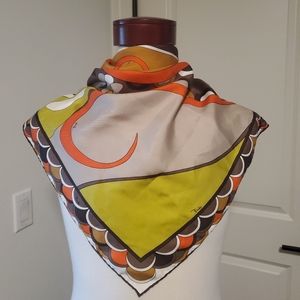 Emilio Pucci Square Silk Scarf Orange Tan Green